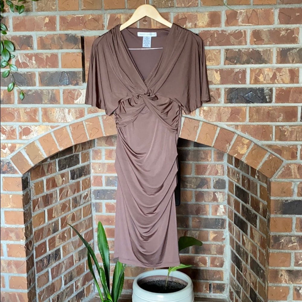 Maggy London tan/beige formal dress Sz M